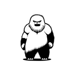 Stylized depiction of an angry yeti-like creature in stark black and white