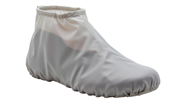 Closeup, pristine white shoe cover on a dark background – protection and hygiene