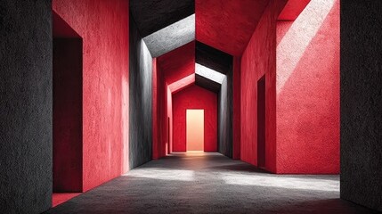 Fototapeta premium Abstract Red Black Corridor Minimalist Interior Architecture Design
