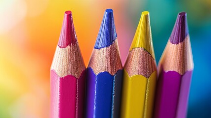 Close-up of colorful sharpened pencils arranged on bright background, vibrant stationery supplies for drawing, art class, or back to school education theme
