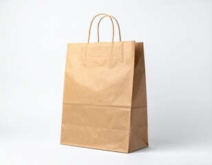 Brown Paper Shopping Bag Against White Background