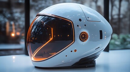 Fototapeta premium Futuristic Helmet with Orange Accents