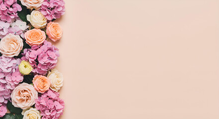 Bouquet of flowers on a pastel color background with copy space