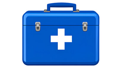 Fototapeta premium First aid kit box with blue color and white cross on it transparent background PNG