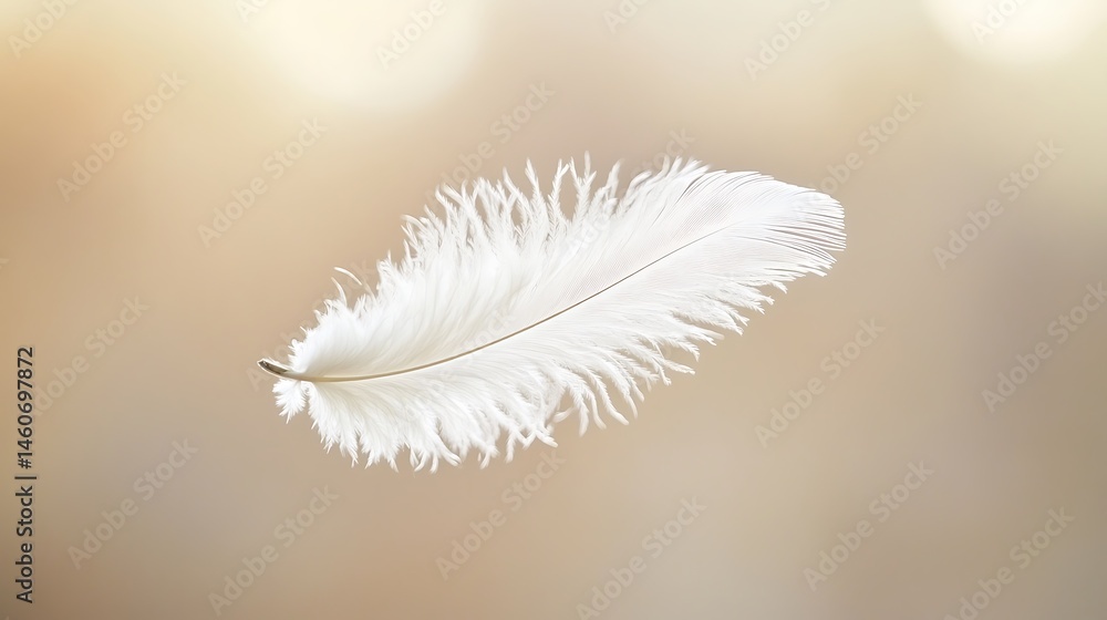 Poster floating elegance: a delicate white feather on a soft background display