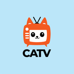 Whimsical Orange TV Cat Logo Design for Playful Branding Logo.eps