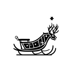 Stylized monochrome reindeer sleigh design conveying a whimsical holiday essence