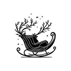 Stylized Silhouette of a Sleigh with Antlers, Whimsical Holiday Illustration
