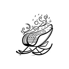 Stylized Sleigh Illustration with Festive Swirls Depicting Winter Holiday Joy