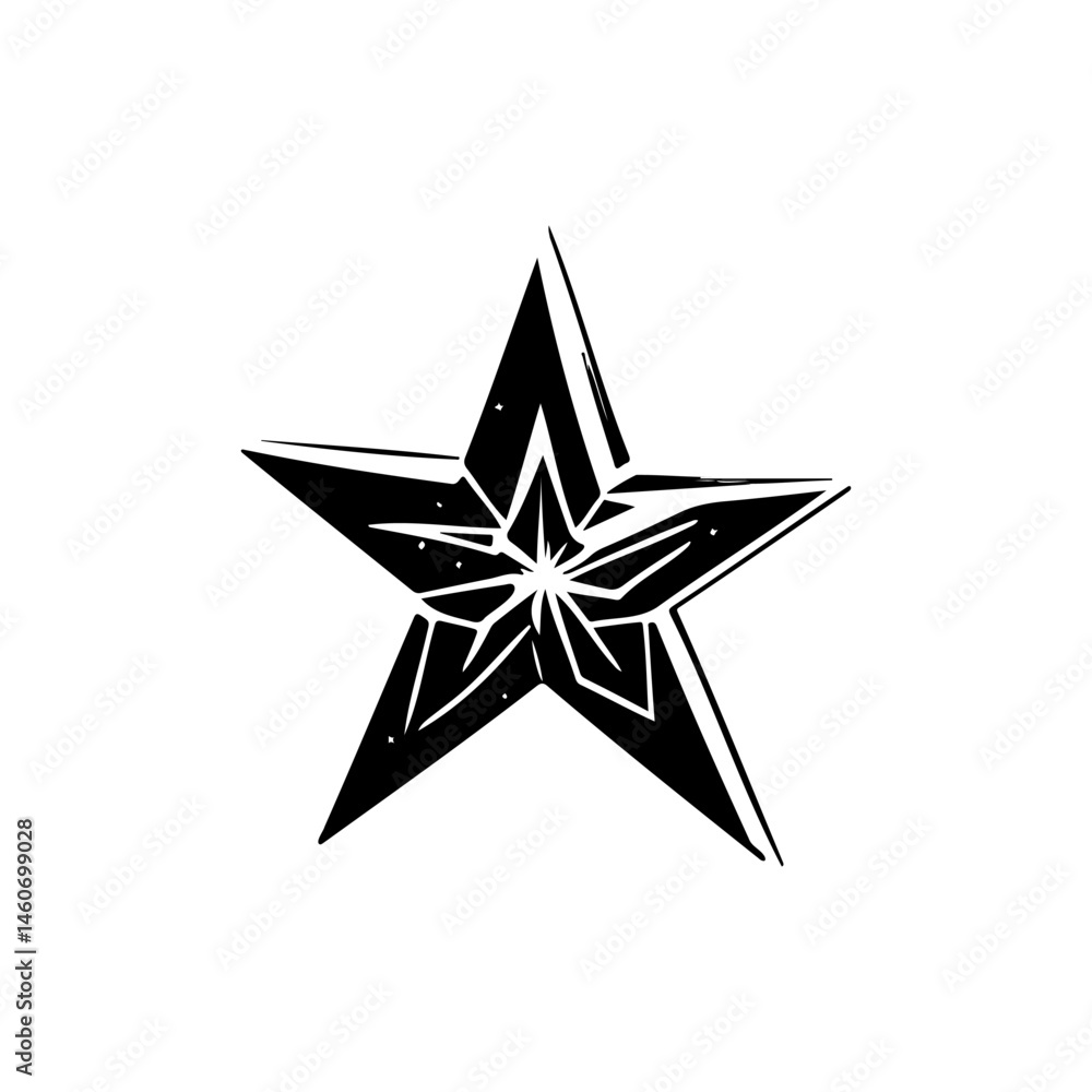 Poster stylized five-pointed star illustration with sharp edges and geometric patterns