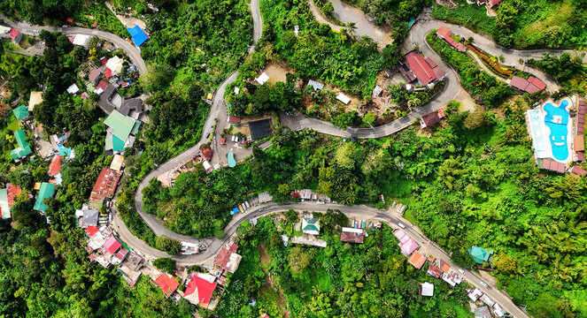 Top-Down Aerial of Winding Busay Hills Road to Temple of Leah