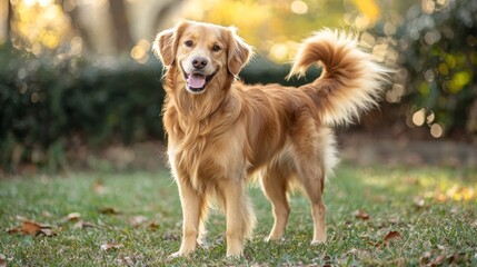 Obraz premium A dog with a wagging tail greeting its owner.