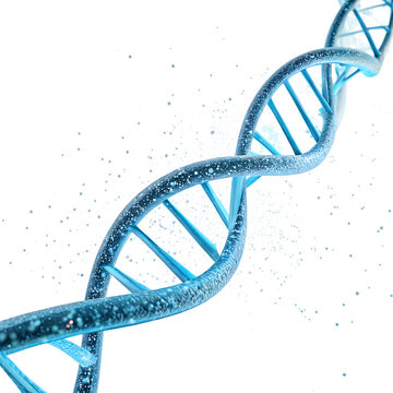 Glowing blue DNA helix 3D model on white background for genetic and biotechnology research