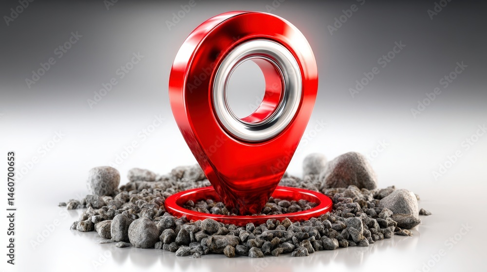 Poster red 3d location pin icon on gravel map pointer gps marker