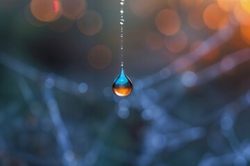 Macro Photograph of a Water Droplet on a Spiderweb