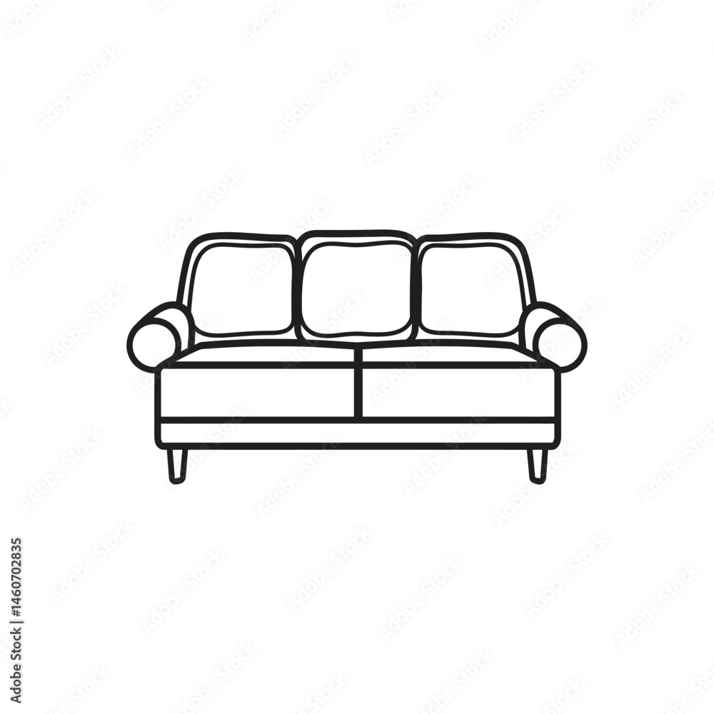 Poster minimalist line art sofa isolated on transparent background outline design