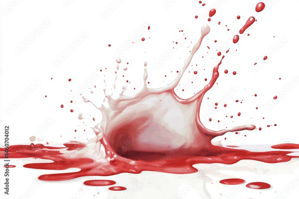 Poster red and white liquid splash on a white surface. a vibrant mix of colors explodes outward in a dynami