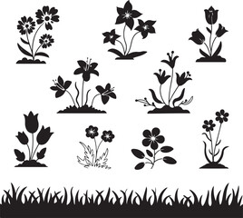 Blooming Spring Flowers Silhouette Scene

Wildflowers in the Breeze Vector Design

Elegant Floral Spring Arrangement Silhouette

Spring Garden Blossom Silhouette Art

Dainty Spring Flowers Outline Vec