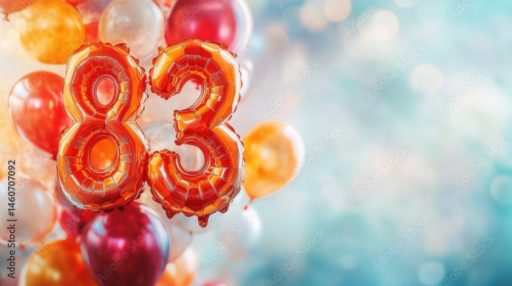 Aufkleber bright balloons in various colors surround the large shiny number eighty-three, creating a joyful at