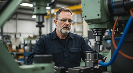 Experienced Machinist Concentrates on Precision Manufacturing in Modern Industrial Facility