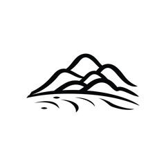 Minimalist Mountain Line Art on Transparent Background. Black Outlines Simple