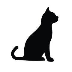 Simple Black Cat Silhouette Sitting Profile View