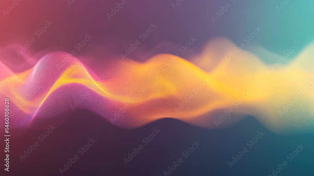 Poster flowing waves of color blend harmoniously in a digital landscape, creating a captivating visual effe