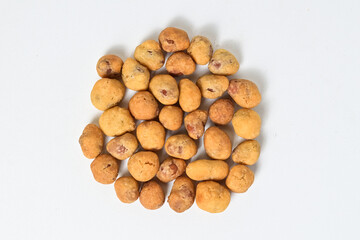 Top view of egg nuts isolated on white background. Clipping path. Close up. High angle, above.