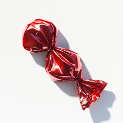 Red wrapped hard candy, glossy foil