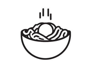 Egg noodles line art illustration of traditional asian food bowl