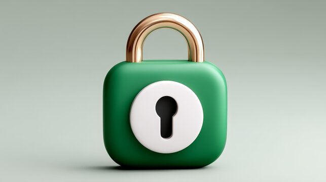 Green padlock with key, symbol of security, safety and data protection in digital age