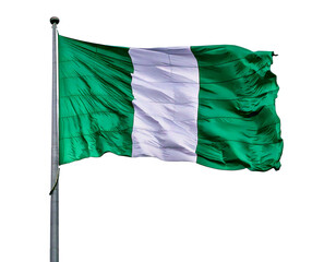  Nigeria national flag waving in the sky white background 