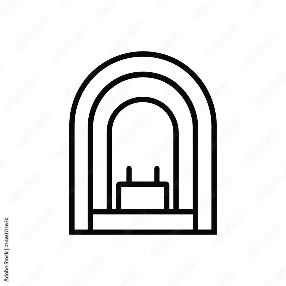 Poster minimalist outline icon of archway with blocky structure, transparent background