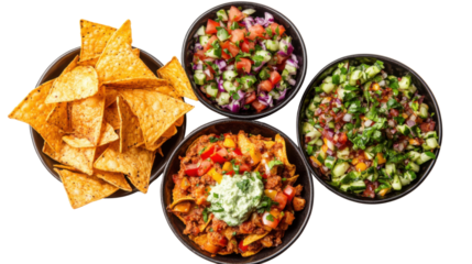 delicious nachos chips set cut out on white background