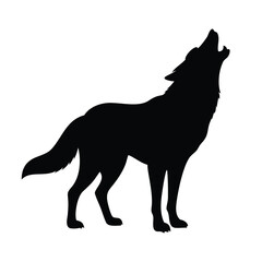Silhouette of a Howling Wolf Standing Profile
