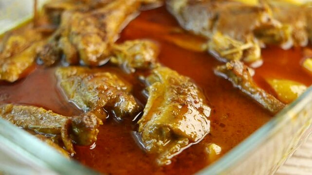 Delicious chicken curry in a bowl 