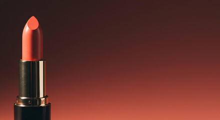 Red lipstick on aesthetic background with copy space