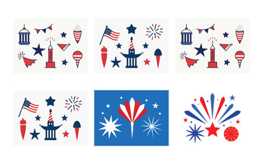 set of American independence day icons