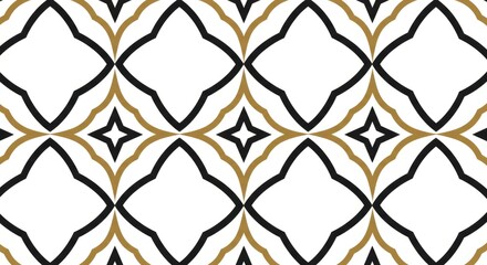 Naklejka premium Abstract Geometric Seamless Pattern Black Gold White Modern Design