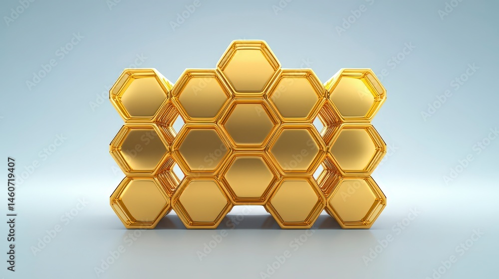 Poster golden hexagon honeycomb structure abstract 3d render technology background