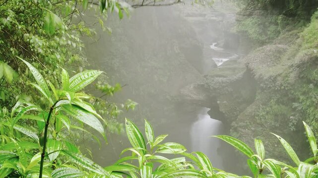 Timelapse zoom out view Davi's waterfall time lapse panorama. Davis falls famous landmark attraction in Pokhara. Famous mysterious waterfall Nepal. Unique geological site hidden gem in Nepal