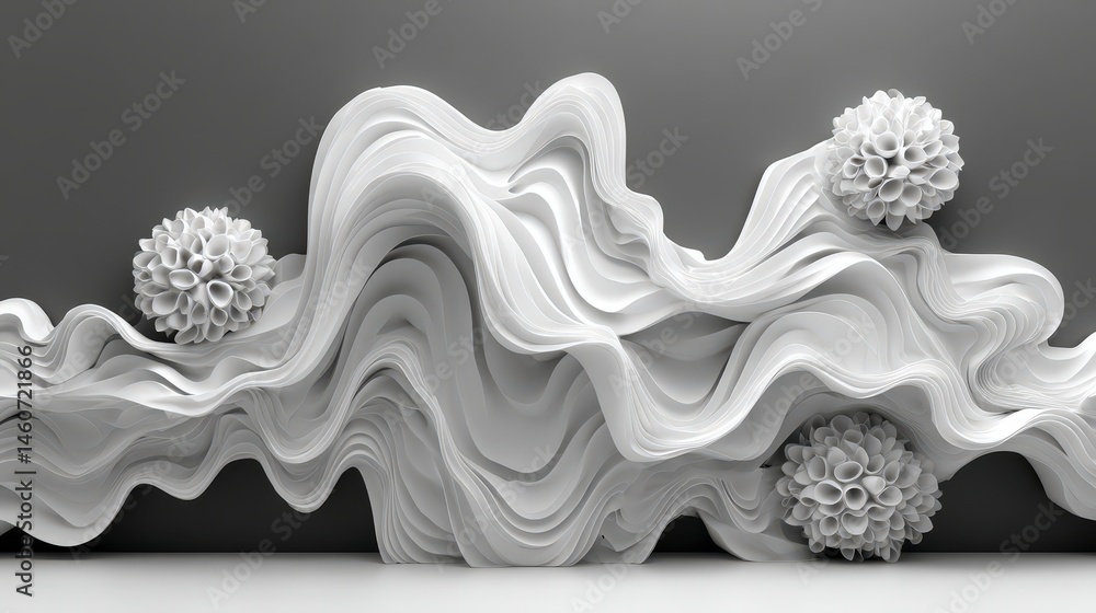 Aufkleber abstract white flowing texture background minimalist design 3d render