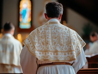 Priest's back, ornate stole, church service