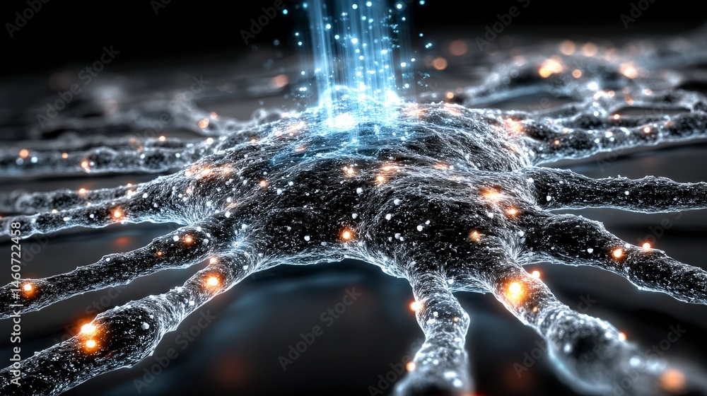 Poster glowing neural network abstract digital technology background