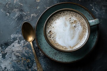 Cappuccino cup with foam and spoon