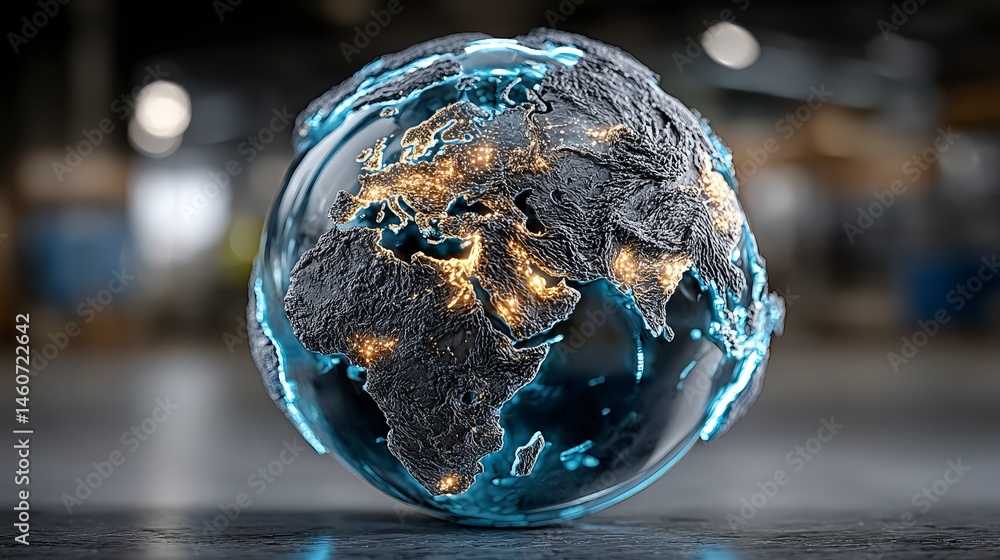 Poster global connectivity illuminated earth globe digital data visualization