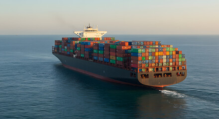 Fototapeta premium Cargo Ship at Sea: Global Trade and Transportation