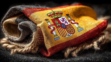 Spanish Flag  Fabric  Close up  National Symbol  Spain  Emblem   Coat of Arms   Texture