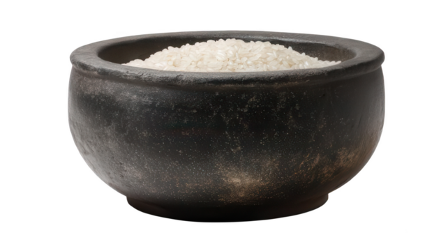 Sacred Monk's Alms Bowl with Rice Inside Isolated on White Background Transparent Background