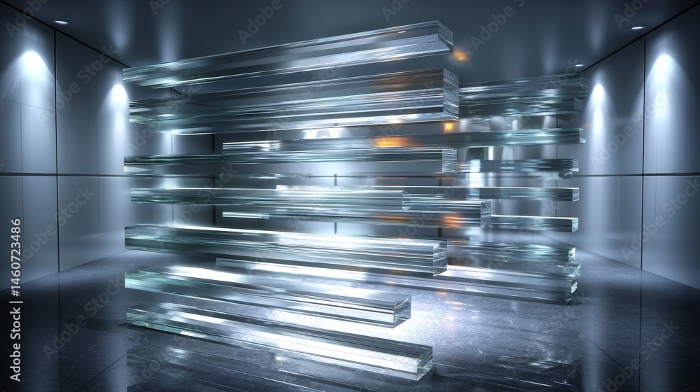 Poster abstract glass blocks modern interior design minimalist architecture clean lines reflec